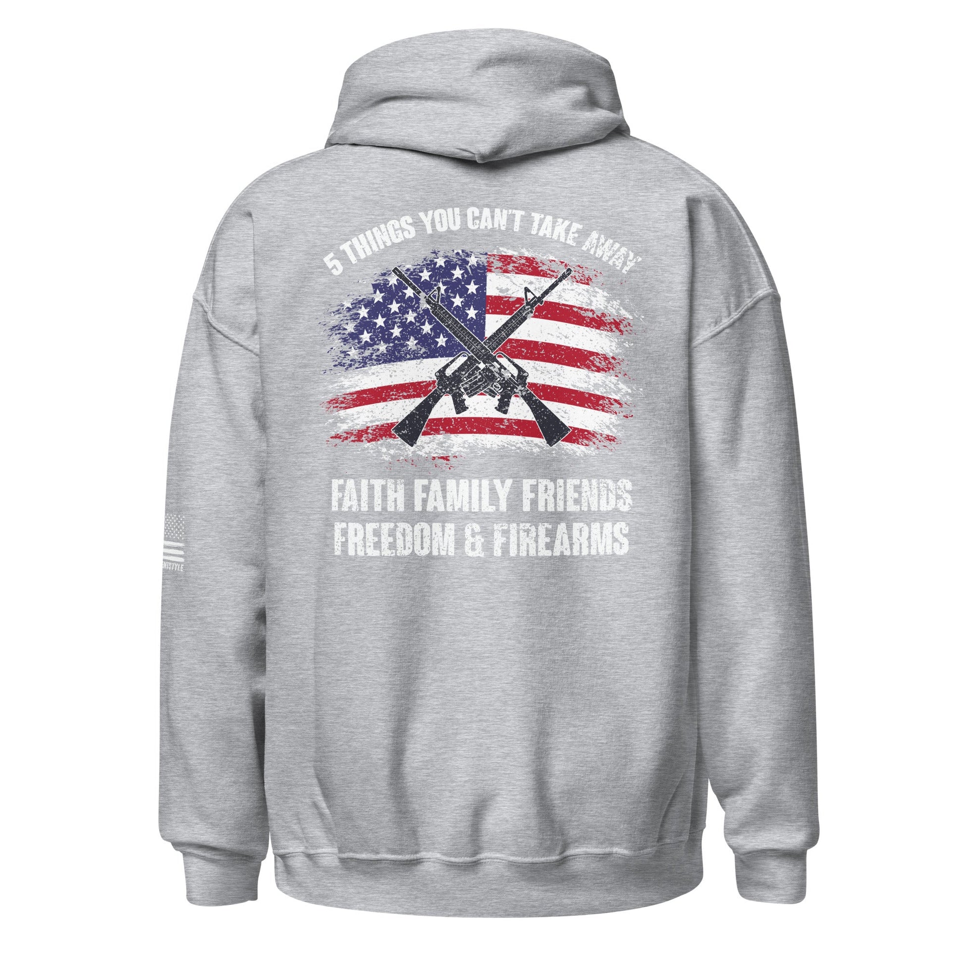 5 Fs - Faith, Family, Friends, Freedom, and Firearms - Horizontal Flag - Unisex Hoodie - 2nd Amendment Style