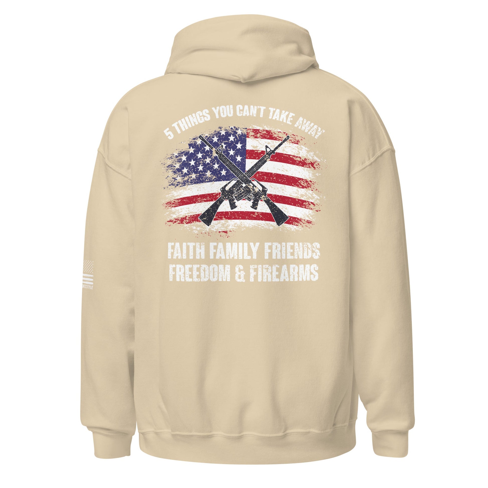 5 Fs - Faith, Family, Friends, Freedom, and Firearms - Horizontal Flag - Unisex Hoodie - 2nd Amendment Style