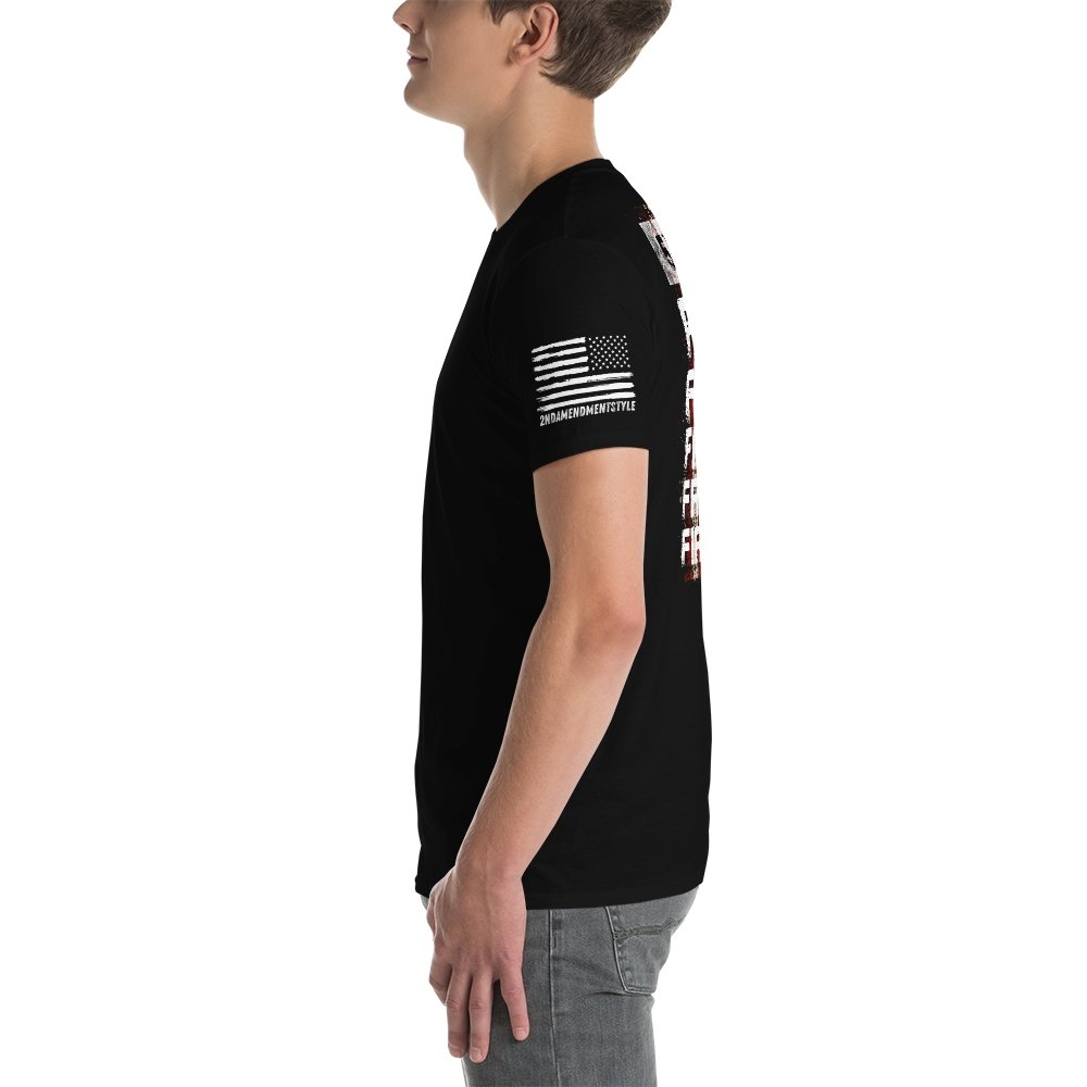 5 Fs - Faith, Family, Friends, Freedom, Firearms - Vertical American Flag - Short-Sleeve Unisex T-Shirt - 2nd Amendment Style