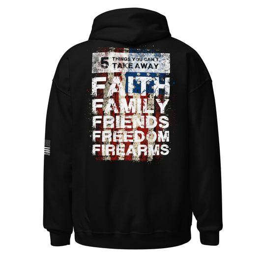 5 Fs - Faith, Family, Friends, Freedom, Firearms - Vertical Flag - Unisex Hoodie - 2nd Amendment Style