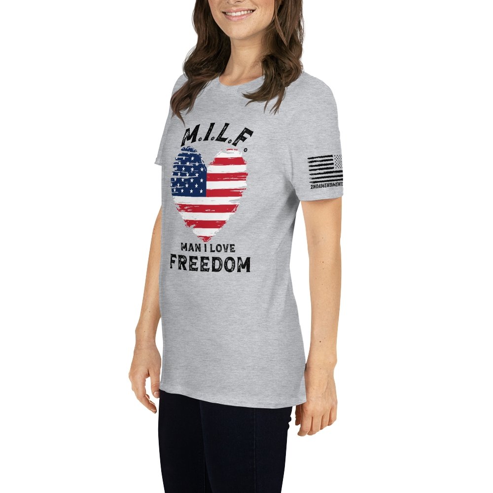 M.I.L.F. - Man, I Love Freedom - Faded Heart - Short-Sleeve Unisex T-Shirt - 2nd Amendment Style