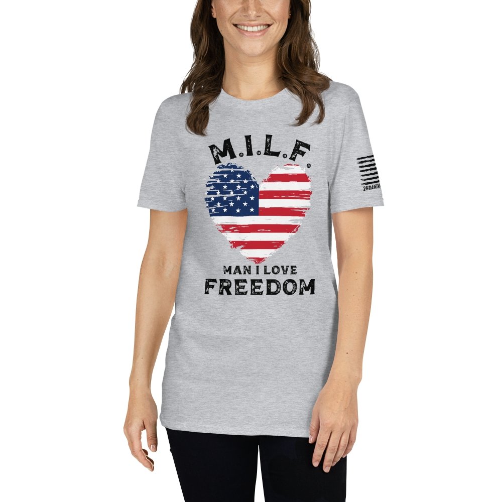 M.I.L.F. - Man, I Love Freedom - Faded Heart - Short-Sleeve Unisex T-Shirt - 2nd Amendment Style