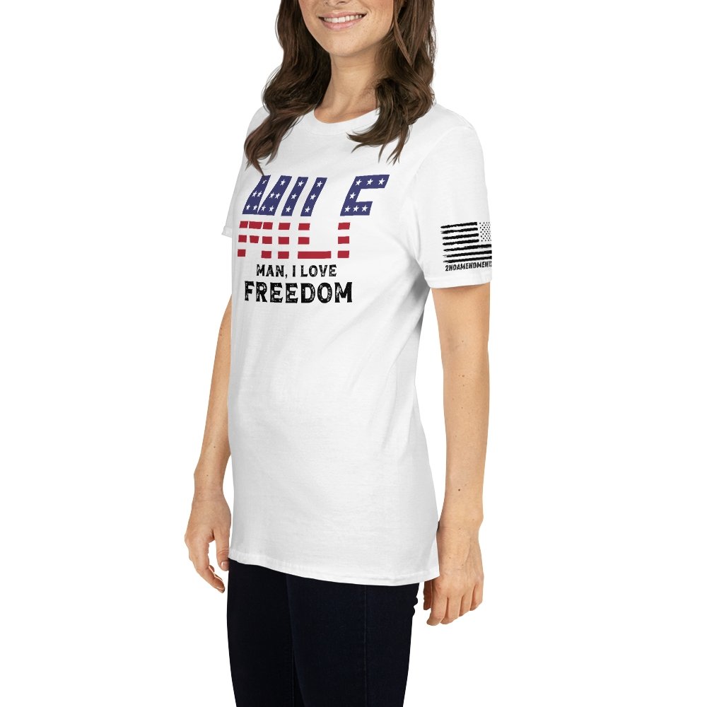 MILF - Man, I Love Freedom - Flag Letters - Short-Sleeve Unisex T-Shirt - 2nd Amendment Style